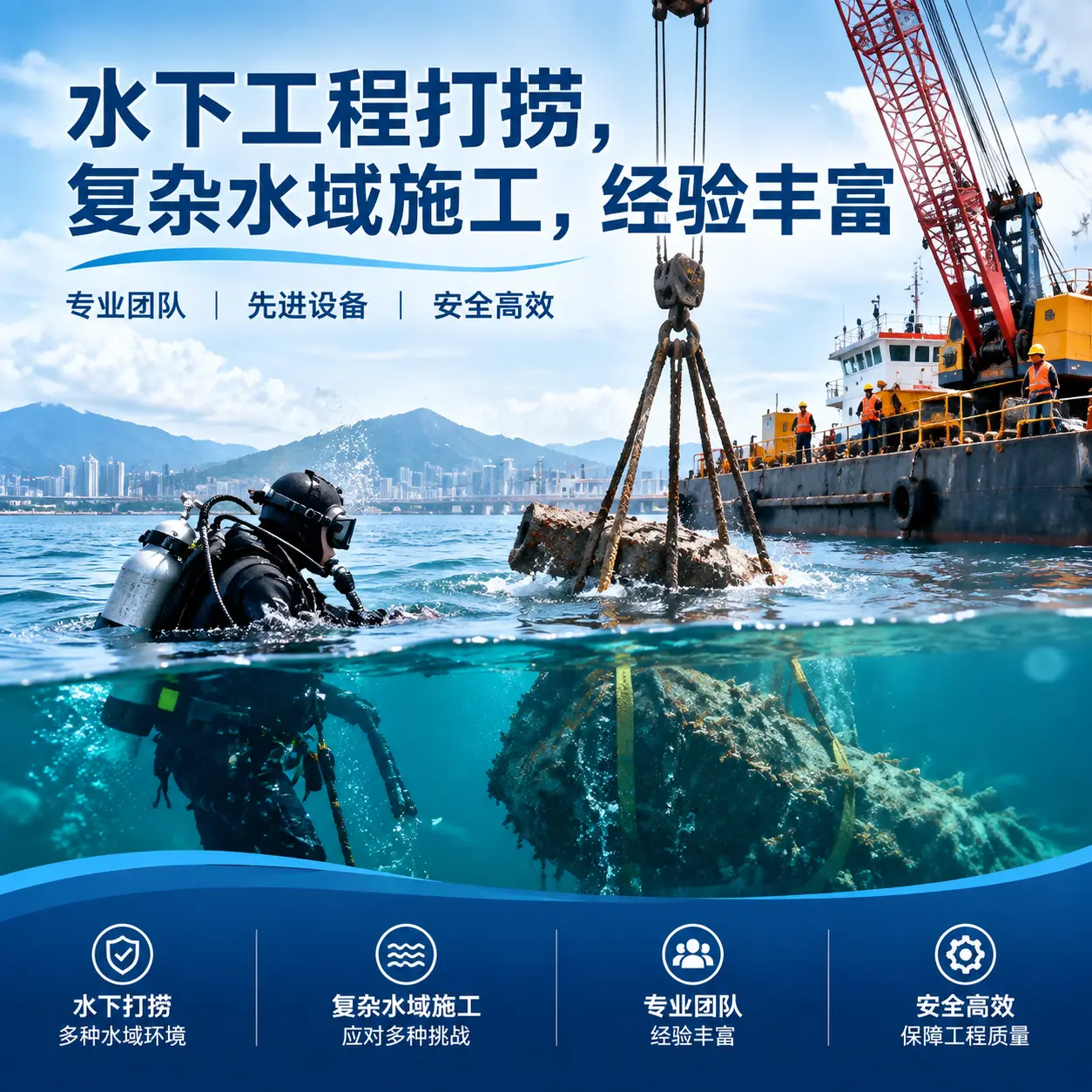 水下工程打捞，复杂水域施工，经验丰富嵊泗